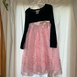 Youngland Girls Black and Pink Velvet and Layered Sheer Dreas
